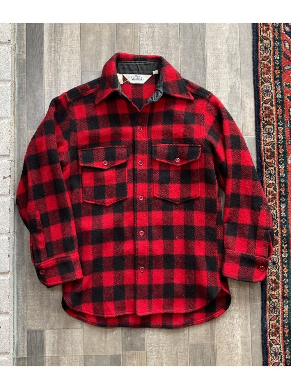 VTG Woolrich Buffalo Plaid Wool Flannel Shirt Jacket USA Hunting Shacket Small - Picture 8 of 8